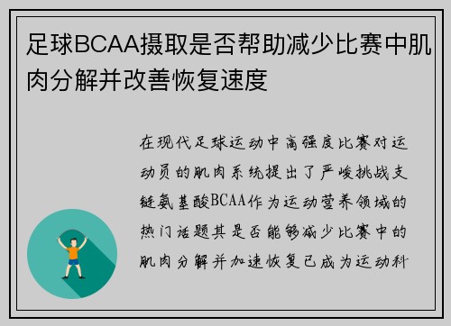 足球BCAA摄取是否帮助减少比赛中肌肉分解并改善恢复速度
